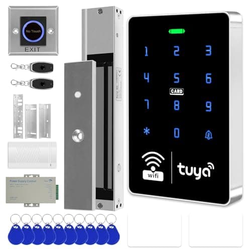 XYBkey WiFi TUYA Complete Security Access System Kit with Waterproof RFID Touch Keypad Door Lock, Smart Remote Door Opener, App，600-Pound Electric Magnetic Lock + ZL, Metal Sensor Switch, Doorbel - Image 1