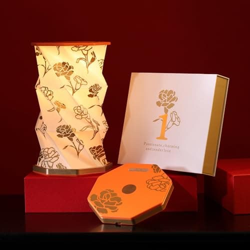 ZBOLE Birthday Flower Folding Rotating Lamp - January Carnation, Rechargeable Folding Paper Light, Elegant Gift Box – Ideal Anniversary, Birthday Gift for Women, Mom, Sister, Grandma-Orange - Image 1