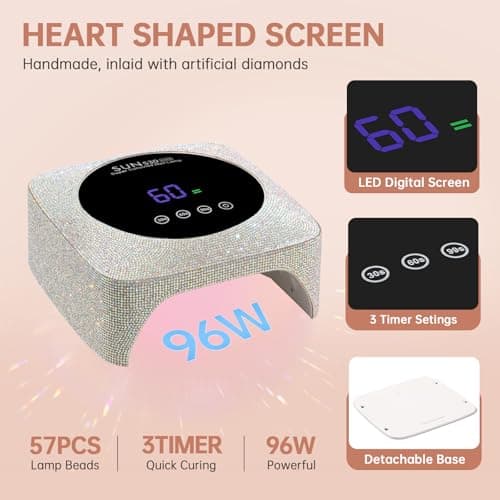 CHRISTINE SHELLY Cordless UV LED Nail Lamp 96W, Rechargeable UV Light for Gel Nails with 3 Timer Setting, Professional Quick Dry Nail Dryer with Display Auto Sensor for Salon & Home (AB Diamond) - Thumbnail 4