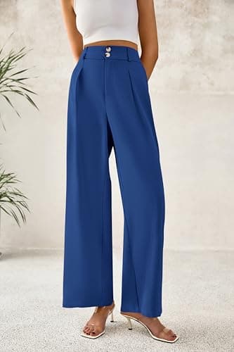 BTFBM Women Wide Leg Dress Pants 2026 High Waisted Button Pleated Business Casual Trousers Office Work Palazzo Pants(Dark Blue, XX-Large) - Thumbnail 5