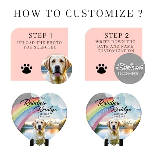 Umitive Personalized Pet Memorial Stone - Custom Dog Grave Marker with Name & Photo - Sympathy Gifts for Loss of Beloved Dog - Cemetery Decor - Rainbow Bridge Memorial for Dogs (Style B) - Thumbnail 6