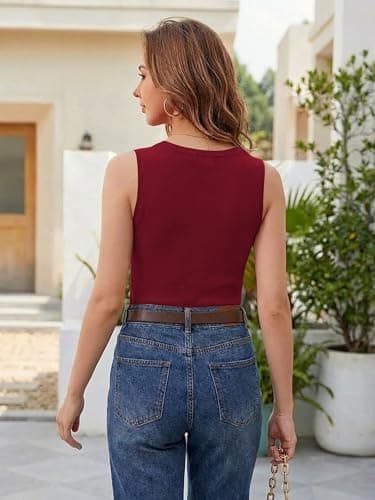 LaGracia Tank Tops for Women Summer Sleeveless Sweater Vest 2026 Crew Neck Wool Blend Business Casual Tops Dreesy Tank Lightweight Dressy Casual Pullover 2026 DarkRed S - Thumbnail 4