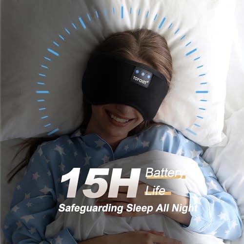 TOPOINT Sleep Mask with Headphones Bluetooth 5.4 Wireless, Sleep Headphones Earphones Earbuds with Microphone HD Speakers Music, Blackout Eye Mask for Sleeping Travel Meditation Men Women Cool Gadgets - Thumbnail 5