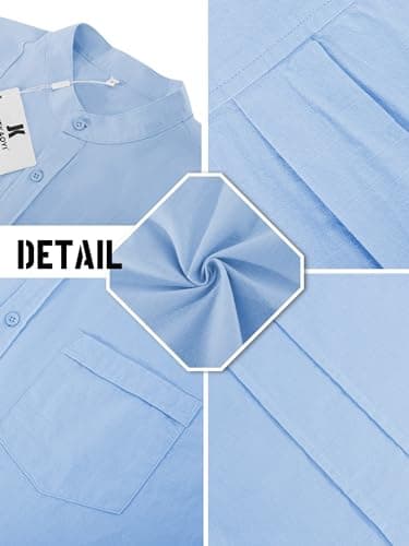 Mens Casual Button Shirts Cotton Linen Summer Beach Short Sleeve Tops for Lounge Vacation Blue - Thumbnail 4