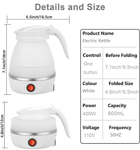 Foldable Electric Kettle, Upgraded Food Grade Silicone,600W 600ML Flash Heat Small Portable Travel Electric Kettle,110V US Plug(Translucent) - Thumbnail 2