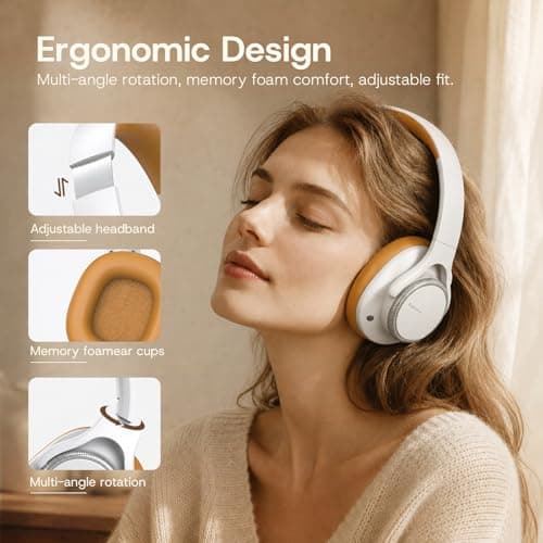 Xmenha ANC Wireless Bluetooth Hybrid Active Noise Cancelling Headphones Over the Ear Earphones Sound Cancelling Headphone Headset with Noise Cancellation for Airplane Travel Gym Game Adults - Thumbnail 4
