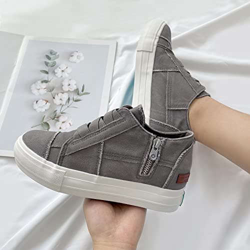 JENN ARDOR Wedge Sneakers for Women Fashion Canvas Shoes Casual Platform Hidden Heel Womens Slip On Sneaker Non Slip Side Zipper Warm Grey - Thumbnail 2