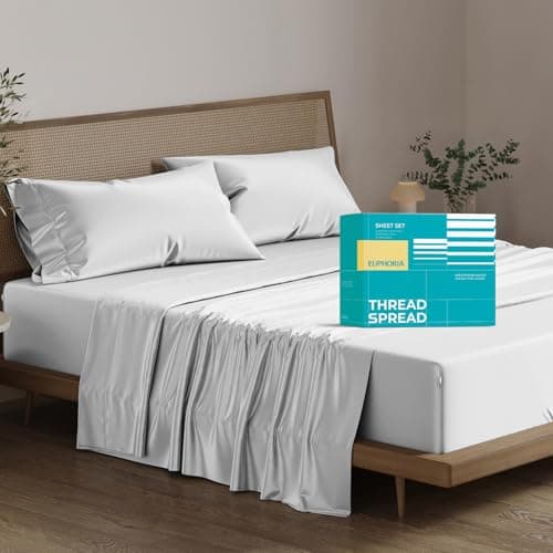 THREAD SPREAD 100% Egyptian Cotton Sheets Queen Size Bed Set - 4 PC 800 Series Euphoria Collection Egyptian Cotton Queen Sheet Set (Silver Grey) Soft, Cooling, 16" Deep Pocket Sateen Hotel Bedsheet - Image 1