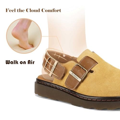 KYIKHOR Women's Suede Leather Loafer Slip-Ons|Genuine Suede Clogs for Women|Comfort Footbed Leather Mules Potato Shoes with Back Strap|Cute Office Casual Dress Shoes Yellow,6 M US - Thumbnail 6