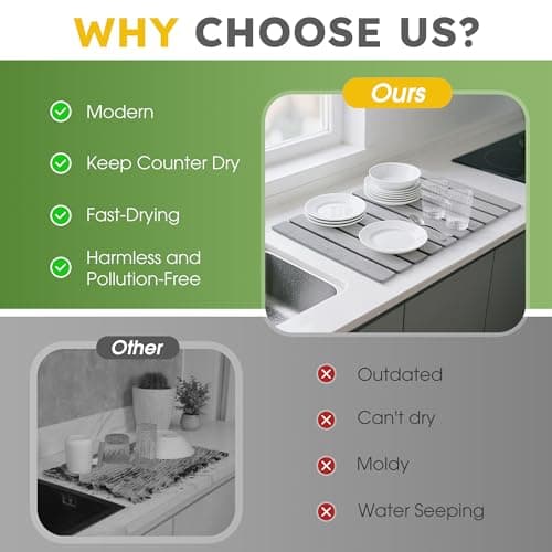 HABUTWAY Large Stone Dish Drying Mat for Kitchen Counter – 24"×16" Collapsible Diatomaceous Earth Mat, Ultra Absorbent & Quick Dry, Foldable Drying Pad for Dishes, Bottles, Cups (Light Grey) - Thumbnail 6