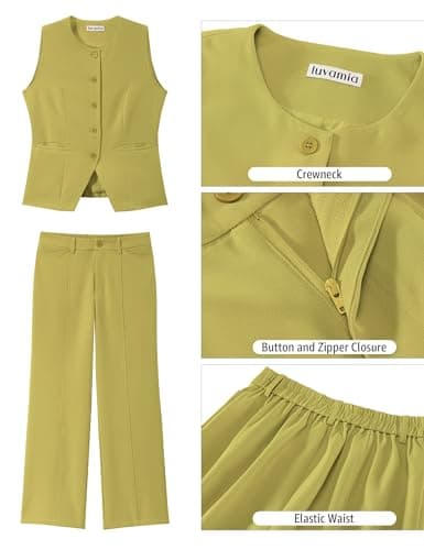 luvamia Womens 2 Piece Sets Trendy Womens Vest Pants Set Summer 2 Piece Outfits for Women 2024 Interview Outfits for Women Green Matching Set Women Cress Green X-Large Fits Size 16 / Size 18 - Thumbnail 5