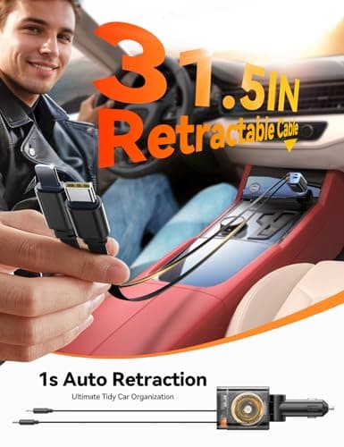 [2026 Ultra-Compact] 84W Retractable Car Charger, [PD 45W] Car Charger USB C for iPhone 16 17 Pro Fast Charging, Car Accessories Travel Essentials Gifts for Women Men for iPhone 17 Air 16 15 14 13 12 - Thumbnail 6