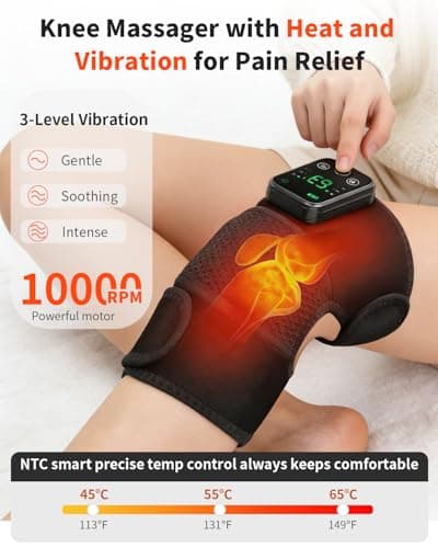 Cordless Knee Massager with Heat and Vibration for Pain Relief - Electric Heated Knee Brace Wrap with 3 Heat Levels & 3 Massage Modes, Portable Arthritis Joint Therapy for Men & Women (Black, Single) - Thumbnail 3