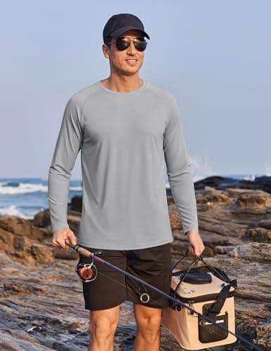 PINSPARK Fishing Shirts for Men Long Sleeve Quick Dry Swim Shirts Lightweight UPF 50 Sun Protection Beach Shirt Solid Grey - Thumbnail 3