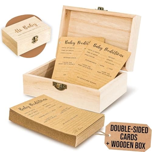 WOODAMORE Baby Prediction Cards for Baby Shower Games - Set of 50 Advice Cards Keepsake Box, Guessing Game Activities - Image 1