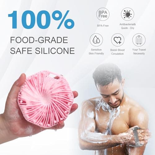 2Pcs Silicone Body Scrubber,Exfoliating Body Scrubbers for use in Shower,Silicone Body Brush for Showering and Anti-Slippery Handles for All Skin Types,Eco Friendly Shower Scrubber for Body (Pink) - Thumbnail 2