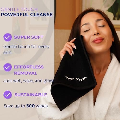 Marmaris Co. Luxury Black Makeup Washcloths for Face, 5-Pack Makeup Towels Face Washcloth, Viscose from Bamboo & Cotton - Thumbnail 2