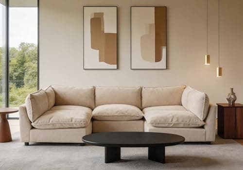 Iroomy Modular Sectional Sofa, Oversized Chenille Cloud Couch, Deep Comfy Seat, 5-Seater Sofas Couches for Living Room, Beige - Image 1