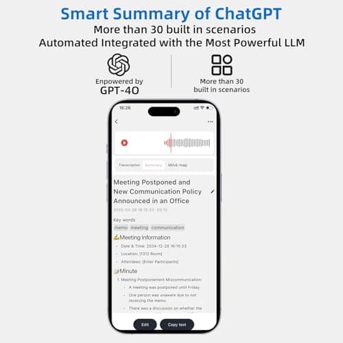 E EAZEYAI AI Voice Recorder, Note Voice Recorder Accuracy Transcribe Smart Summarize & Simultaneous Translation, Support 140 Languages, App Control, AI Audio Recorder for Calls, Meetings, Lectures - Thumbnail 2