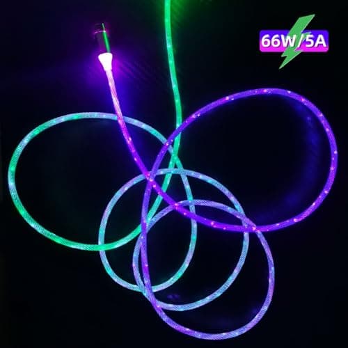 ULIKTO 6.6ft/2m Type C Cable Nylon Braid Led Light Up Charger Cord 66W 5A QC3.0 Visible RGB Color Changing USB A to USB C Fast Charger Data Sync Cord for Samsung Galaxy S21/S20 S10/S9/Note 20/10/9/8 - Thumbnail 4