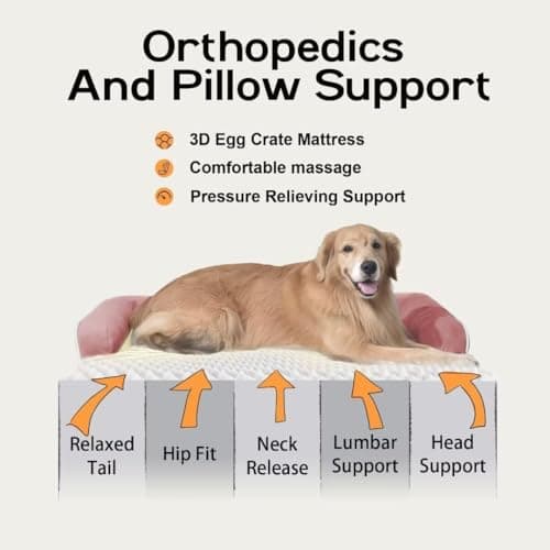 Dog Bed Medium Size Dog-Orthopedic Waterproof Bed for Dogs,Foam Couch Sofa with Washable Removable Cover & Non-Slip Bottom-Pink - Thumbnail 3