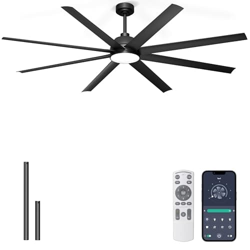 Phylluz 72'' Ceiling Fan with Light - Remote & APP Control, 3 CTT Dimmable, 6 Speed Reversible DC Motor Fan for Shop, Garage, Covered Outdoor, Black - Image 1