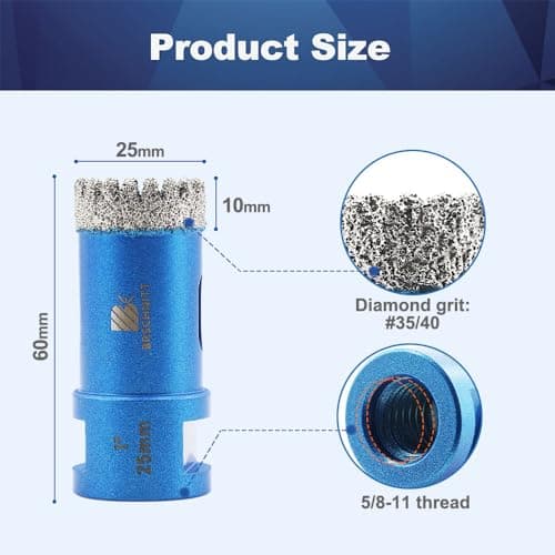 1 Inch Diamond Core Drill Bit for Porcelain Tile Ceramic Marble Granite Drilling,BRSCHNITT 1pc Vacuum Brazed Diamond Hole Saw with 5/8-11 Thread - Thumbnail 2
