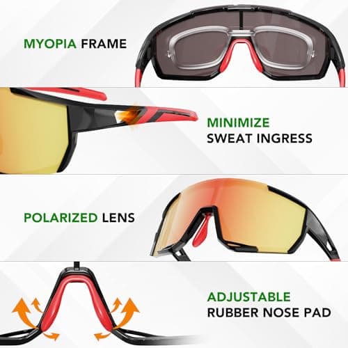 LANSWEE Polarized Sunglasses for Men, Sport Sunglasses Men,UV400 Protection for Running Fishing Driving Baseball Cycling，Bright Black/Red - Thumbnail 5