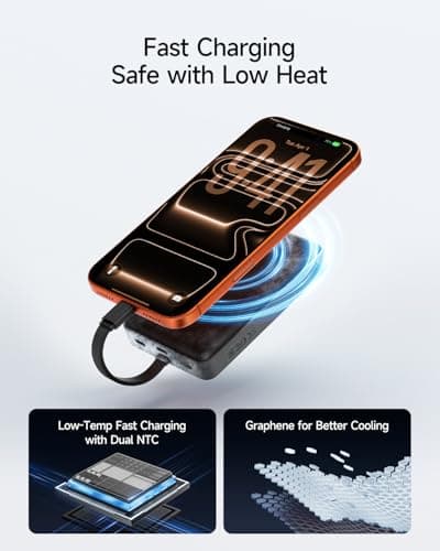 CUKTECH Magnetic Power Bank, 10000mAh Portable Charger, 20W Fast Charging & 7.5W Wireless, Built-in USB-C Cable, Battery Pack for iPhone 15/16/17 Series, Samsung, for Travel, Work & Daily Use - Thumbnail 5