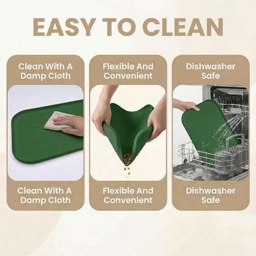 BLESWIN Waterproof Silicone Pet Feeding Mat Green with Raised Edge,24" x 16"Non-Skid Spill Proof Dog Bowl Mats, Easy Clean Cat Bowls Placemat for Cats and Dogs - Thumbnail 5