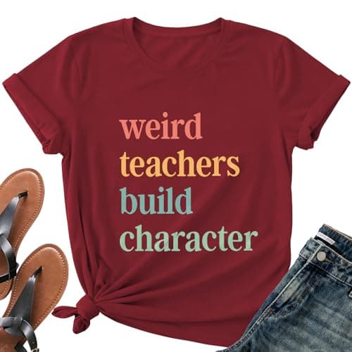 Teacher Shirt for Women-Weird Teacher Build Character Short Sleeve Teacher Appreciation Gift Tee Tops A-Purple - Image 1