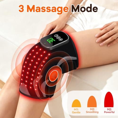 Red Light Therapy Knee Brace with Massage, 3 Vibration Knee Massager with 660nm 850nm Infrared Red Light, 5000mAh Cordless Electric Heated Knee Wrap for Knee Joint Elbow, Gift for Men Women - Thumbnail 3