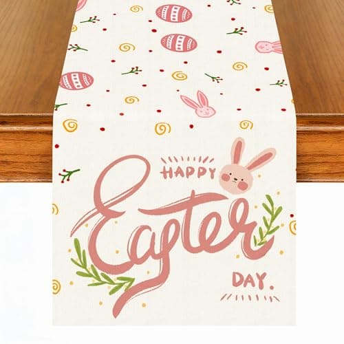 PECHAR Easter Table Runner Bunny Rabbits Eggs Table Runner Kitchen Dining Table Decoration Home Party 13.39x70.87 Inch - Image 1