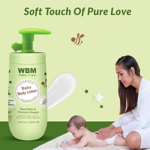 WBM Care Baby Lotion | Nourishing face and body lotion enriched with natural honey and wheat germ oil, gentle and safe for your baby's delicate skin, 6.8 oz - Thumbnail 5