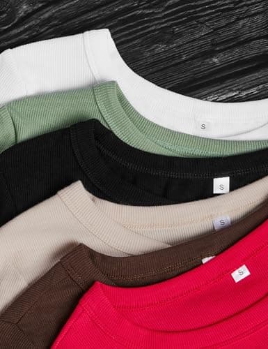 C.O.Z.Y Womens Long Sleeve Shirts Ribbed Crewneck Slim Fit Tops Casual Layering Basic Tee T-Shirt Trendy Outfits Brown - Thumbnail 6