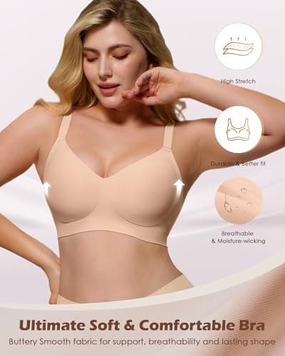 As Fairy Womens Soft Comfortable No Underwire Bras V Neck Seamless Push Up Bralettes Full Coverage Brassiere(Light Skin 32D) - Thumbnail 3