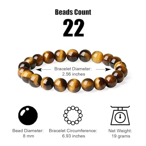 PNNY AMDA Natural Gemstone Bracelets: Handmade Unisex Tiger's Eye 8MM Beaded Stretch Bracelet - Energy Healing and Protection SL-BS-TIG8MM - Thumbnail 2