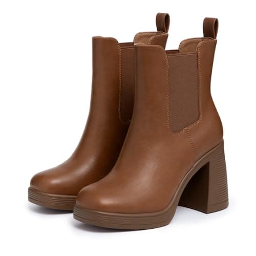 Athelfit Women's Chunky Heel Platform Chelsea Ankle Boots Brown Size 9 - Thumbnail 6