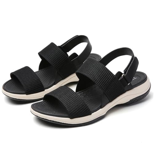 Tilocow Womens Walking Sandals with Elastic Ankle Strap Comfortable Knit Two Strap Casual Summer Sport Sandals for Women - Image 1