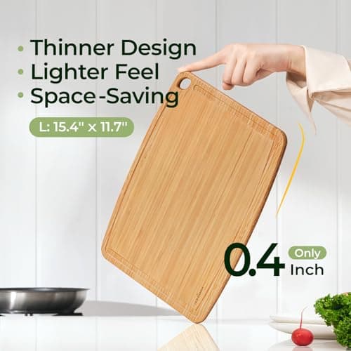 Keechee Dishwasher Safe Bamboo Cutting Boards 15.4x11.7in Heat-Resistant Chopping & Charcuterie Board with Juice Groove, Durable Lightweight Kitchen Essentials for Meat, Vegetables, Easy Clean - Thumbnail 3