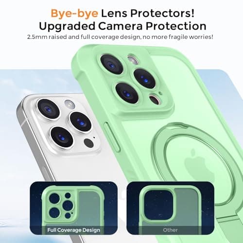MOCCA Design for iPhone 15 Pro Case with Magnetic Invisible Stand [Full Camera Protection] [Compatible with Magsafe] Military Drop Shockproof Translucent Matte Phone Case Cover 6.1",Matcha Green - Thumbnail 6