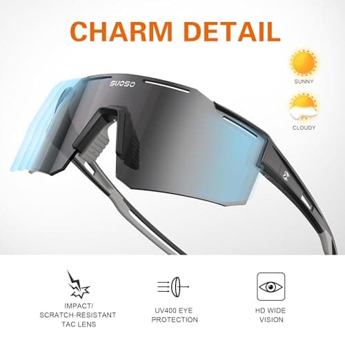suoso Cycling Polarized Sunglasses for Men: UV400 Protection Glasses Running Baseball Softball Sports Goggles for Youth Women - Thumbnail 4