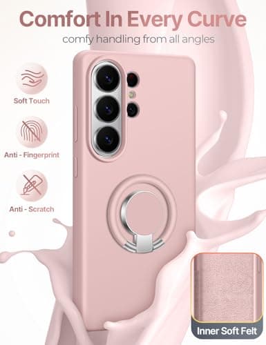 XYZ for Samsung Galaxy S26 Ultra Case with Stand, 360°Rotatable Soft Ring Kickstand, Premium Liquid Silicone Phone Cover with Microfiber Lining, Shockproof Protective for S26 Ultra,Pink - Thumbnail 2