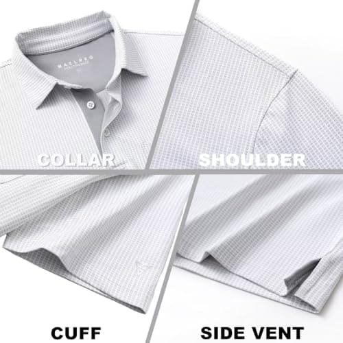 M MAELREG Golf Shirts for Men Dry Fit Short Sleeve Casual Collared Pocket Moisture Wicking Men's Polo Shirts Grey - Thumbnail 5