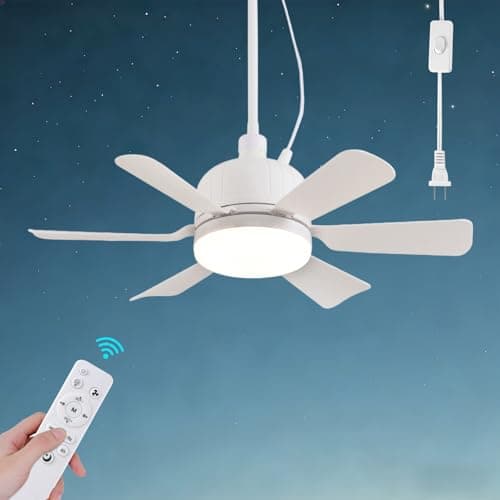 AHAWILL Outdoor Ceiling Fans with Lights,18" Gazebo Fan with Hanging Hook,Plug in Ceiling Fan,3CCT Dimmable,Portable Fan for Patios,Tent,Camping.White - Image 1