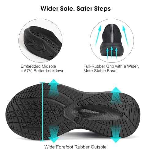 OL OUTJET LEGEND Men's Slip-On Walking Shoes Breathable Running Sneakers Hands-Free Cushion Tennis Shoes Non-Slip Gym Workout Sports Athletic Cross Training Fashion Wide Toe Sneakers Black - Thumbnail 4