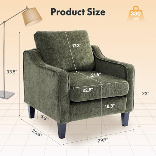 FLEXISPOT AC2 Accent Chair for Living Room, Mid Century Modern Reading Chair for Bedroom, Upholstered Armchair Comfy Single Sofa Side Chair for Office, Apartment, Small Room, Green - Thumbnail 2