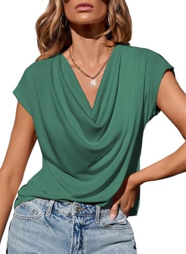 EVALESS Summer Tops for Womens Fashion 2026 Business Casual Outfits Trendy Short Sleeve Summer Tops Western Dressy Shirts for Women Sexy V Neck Work Clothes Cute Wrap Blouse,Evergreen X-Large - Image 1