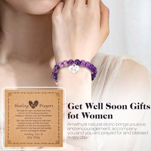 Encouragement Healing gifts,Natural Stone Amethyst Bracelet for Women ,Those Facing Illness or Anxiety to Get Well Soon, Inspirational Gifts on Thanksgiving Christmas Valentine's Day (Agate amethyst) - Thumbnail 4