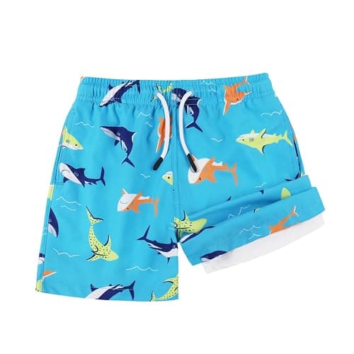 MILANKERR Tollder Kids Baby boy Swim Suit with Compression Lining,2t Swim Trunks Boys with Rash Guard UPF 50+ Blue Orange Shark - Thumbnail 3